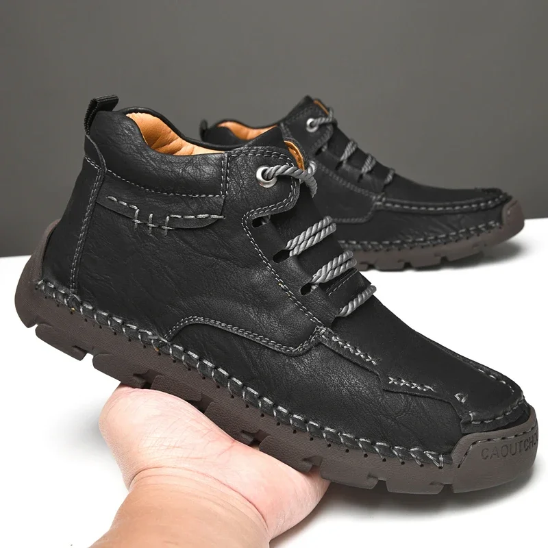 Stivali da uomo in pelle fatti a mano Stivaletti classici fatti a mano da uomo Appartamenti classici Vendita calda Mocassini Comodi motocicli morbidi Casual 5