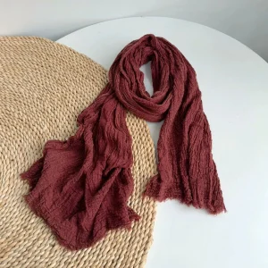 Sciarpa di cotone 100% vintage tinta unita Sciarpe con scialle solare Sciarpe per la testa Sciarpe lunghe increspate da donna vintage autunno 60 * 220 cm 1