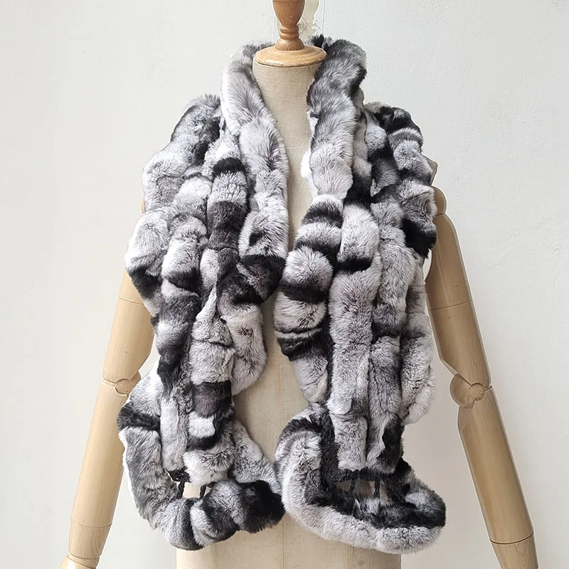 2025 Sciarpa di pelliccia di coniglio Rex reale calda invernale Moda spessa soffice Silenziatore di pelliccia genuina lunga da donna all'aperto di alta qualità 5