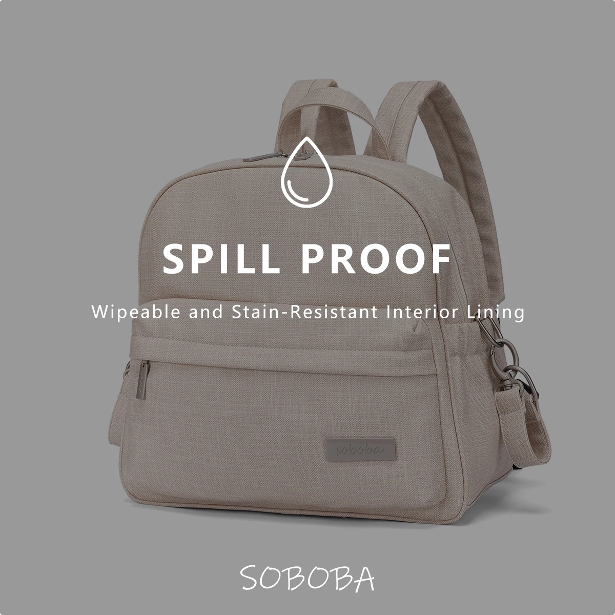 Soboba Elegante zaino per pannolini da donna Solido Moda Impermeabile Borsa per fasciatoio multifunzionale di grande capacità con 2 cinturini 6