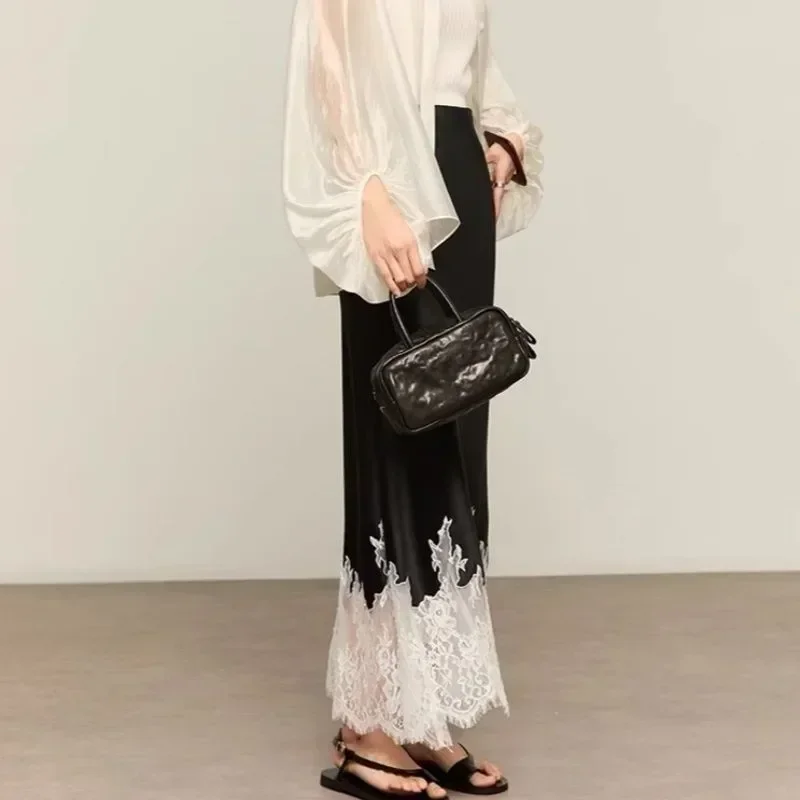 Gonna longuette con bordo in pizzo fata Vita alta Elegante avvolto sui fianchi Tendenze della moda Gonne lunghe Festa femminile 2025 Abbigliamento donna estivo 5