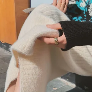 Gonna a trapezio con temperamento sull'orlo a fessura solido in vita elastica Autunno Inverno Semplicità Orlo a fessura Mezza gonna elegante Abiti da donna di moda 1