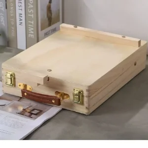 Scatola per pittura a olio portatile portatile ad angolo arrotondato in legno per schizzi, supporto per pittura, custodia per attrezzi a doppio uso 1