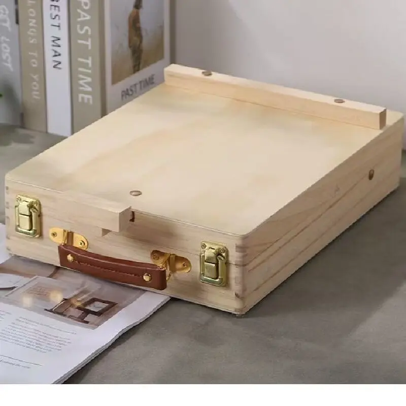 Scatola per pittura a olio portatile portatile ad angolo arrotondato in legno per schizzi, supporto per pittura, custodia per attrezzi a doppio uso 1