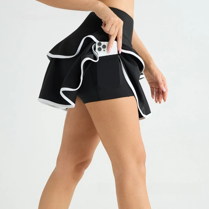 Gonna da yoga per torta con tasche Gonna sportiva a vita alta fitness estiva da donna Gonna comoda e traspirante da allenamento antiriflesso 2