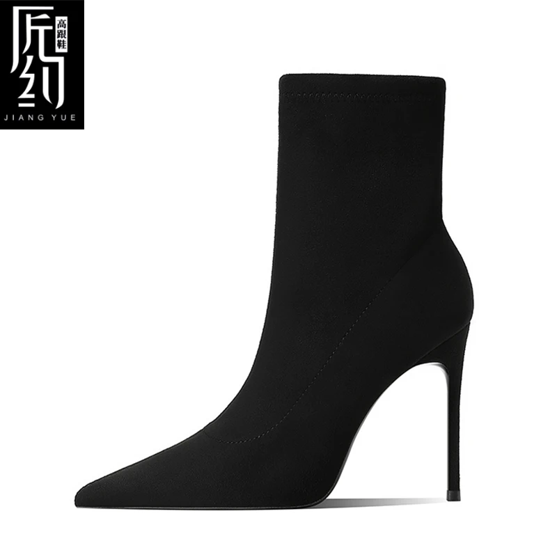 Stivaletti da donna invernali Fondo rosso lucido Calzini lavorati a maglia Stivali Autunno 2025 Stivali elasticizzati di nuova moda Donna sexy Tacchi alti Fem 6