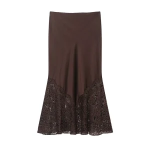 Gonna longuette in pizzo solido da donna Gonne eleganti a pieghe eleganti 2026 Gonne da sera per feste primaverili estive di nuova moda in raso da donna 1