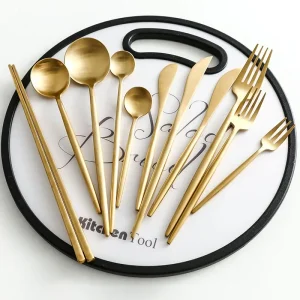 Alta qualità opaca 18/10 nero oro argento bianco rosa blu verde acciaio inossidabile stoviglie in stile occidentale coltello cucchiaio forchetta cucchiaio da caffè bacchette set di sicurezza per lavastoviglie 1