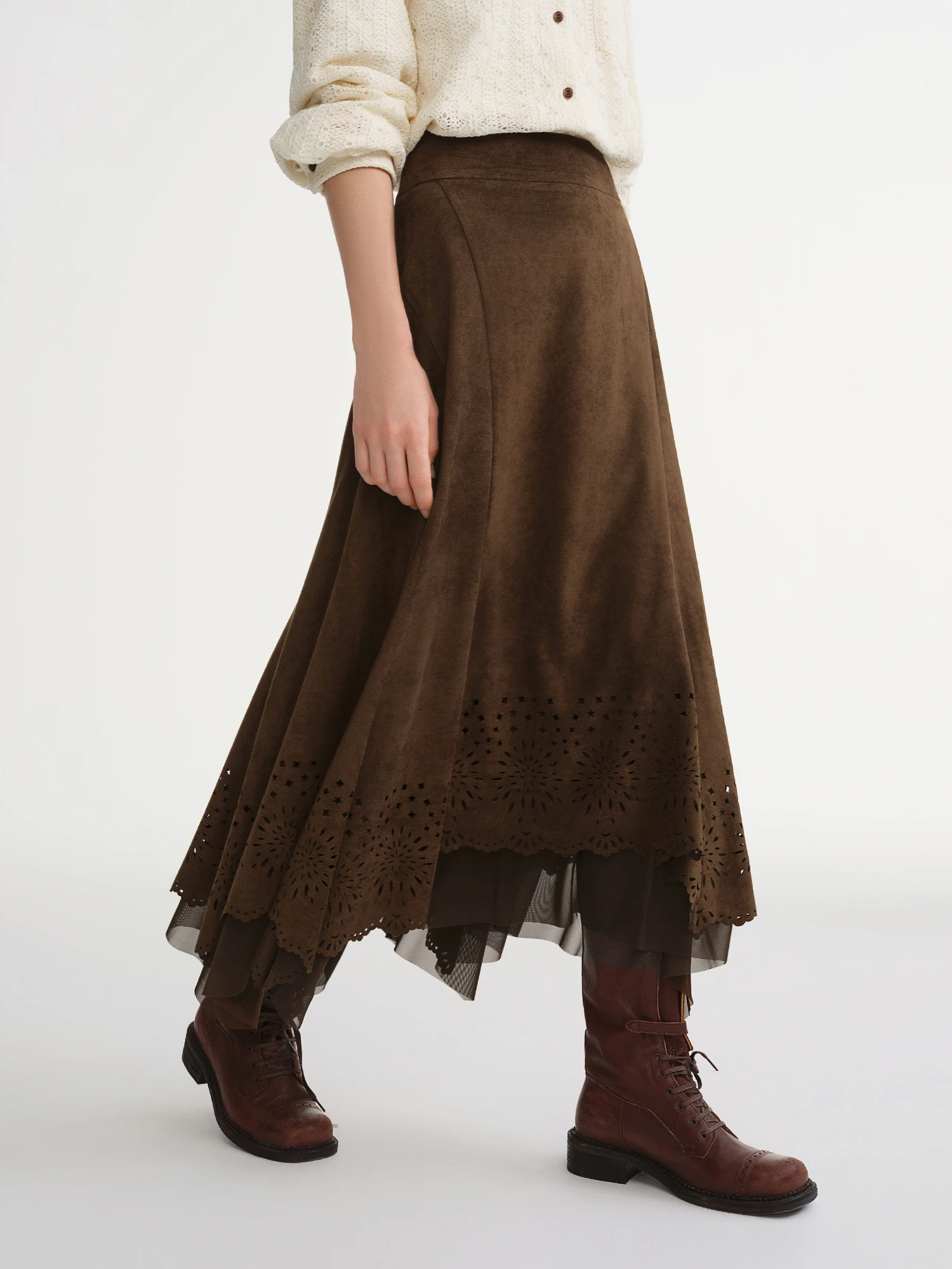 DUSHU Squisita abbigliamento da donna taglie forti Mezza gonna in velluto con ritagliatura in rilievo ambra per lusinghiero Mezza gonna alla moda versatile 3