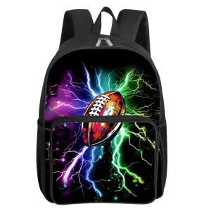 Zaino con tasca frontale quadrata con motivo rugby, cerniera, grande capacità, per ragazzi e ragazze, miglior regalo, borsa da scuola per bambini con cartoni animati 3D 1