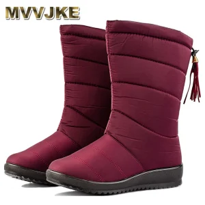 2025 Stivali da donna neri rossi Stivali da equitazione a metà polpaccio Russia Stivali da neve invernali impermeabili per tenere al caldo Scarpe 1