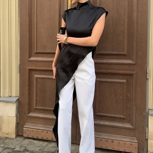 Trendix Abito da donna in raso moda solido dolcevita estivo abiti maxi casual larghi Femme High Street elegante abito da festa femminile 1