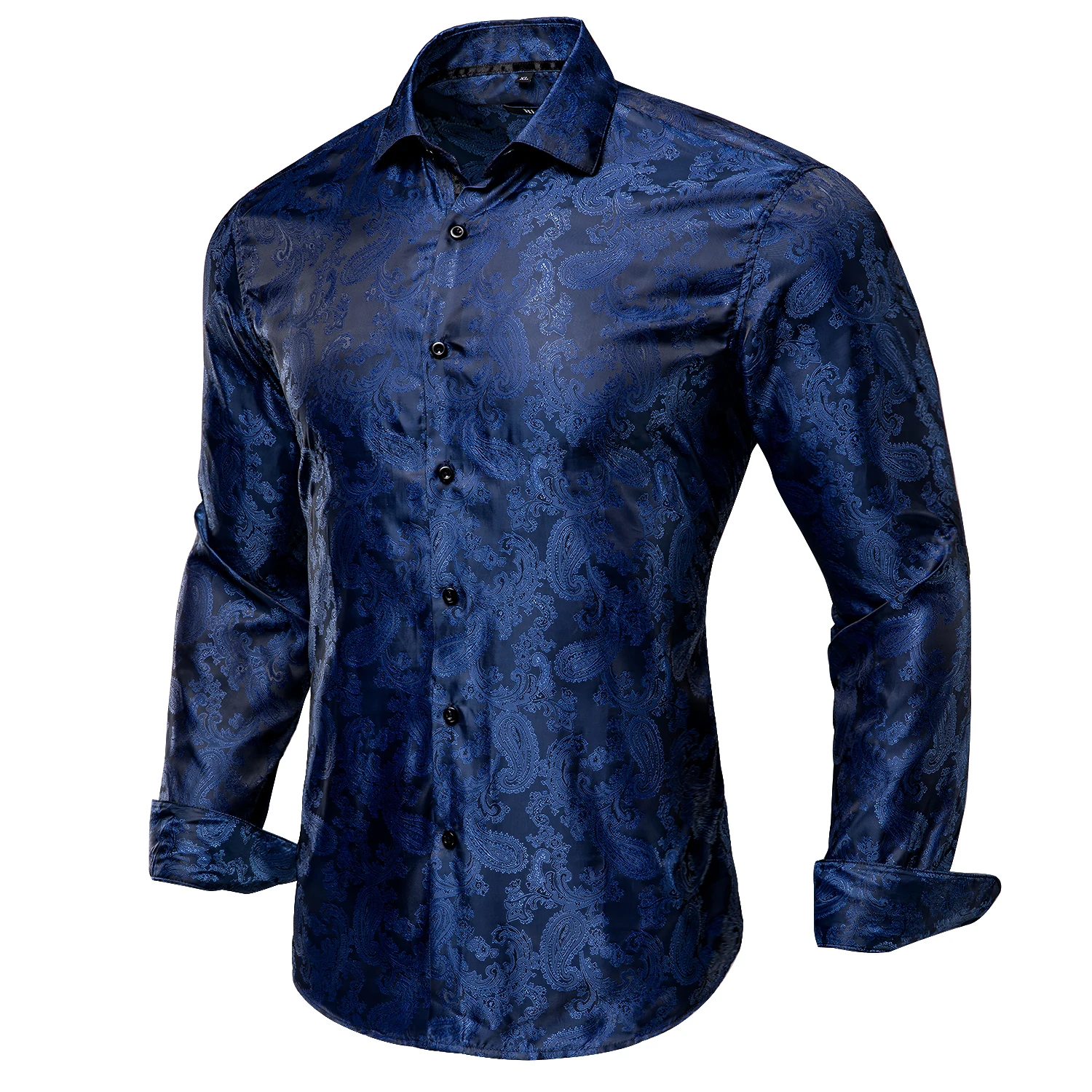 Camicie da uomo Hi-Tie Paisley in seta Blu navy Rosa Nero Bianco Verde Camicia con risvolto a maniche lunghe Casual formale per uomo d'affari di nozze 3