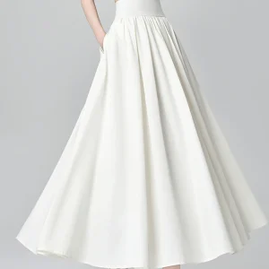 Beiyingni gonna lunga estiva a vita alta da donna tasche moda coreana gonne lunghe Casual dolci a-line tinta unita bianco nero rosa 1