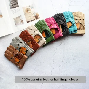 Guanti mezze dita da guida in pelle estiva per guanti corti da motociclista sottili scavati alla moda da donna in pelle di pecora 1