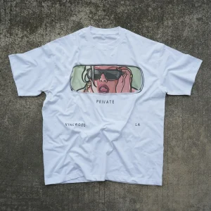 Y2K Grunge White KEEP IT PRIVATE Maglietta con grafica teschio 1