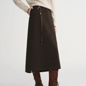 DUSHU Gonna a trapezio classica lunga e corta in vita elastica 2025 Gonna invernale per donna Solido Semplice Pendolarismo Ufficio Signore College 1