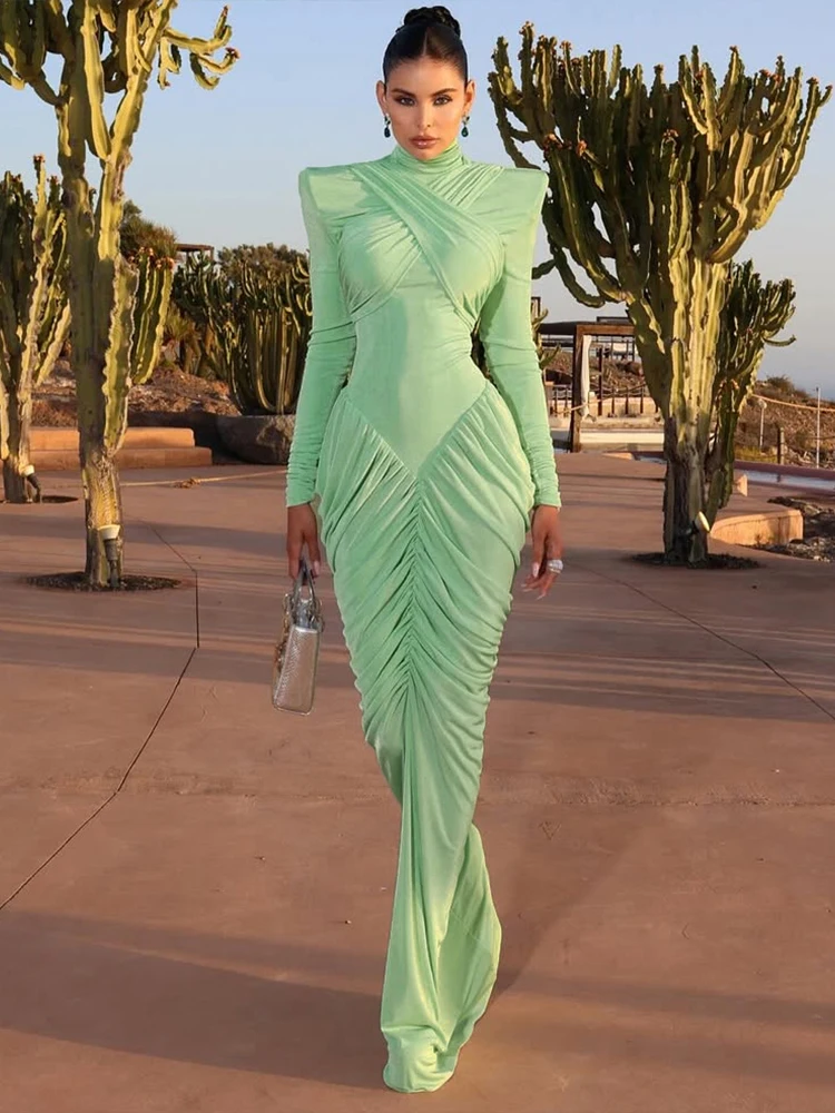 Strano gatto croce increspato maxi vestito da donna dolcevita manica lunga backless tendenza autunnale slim stretch prom party abiti eleganti 4