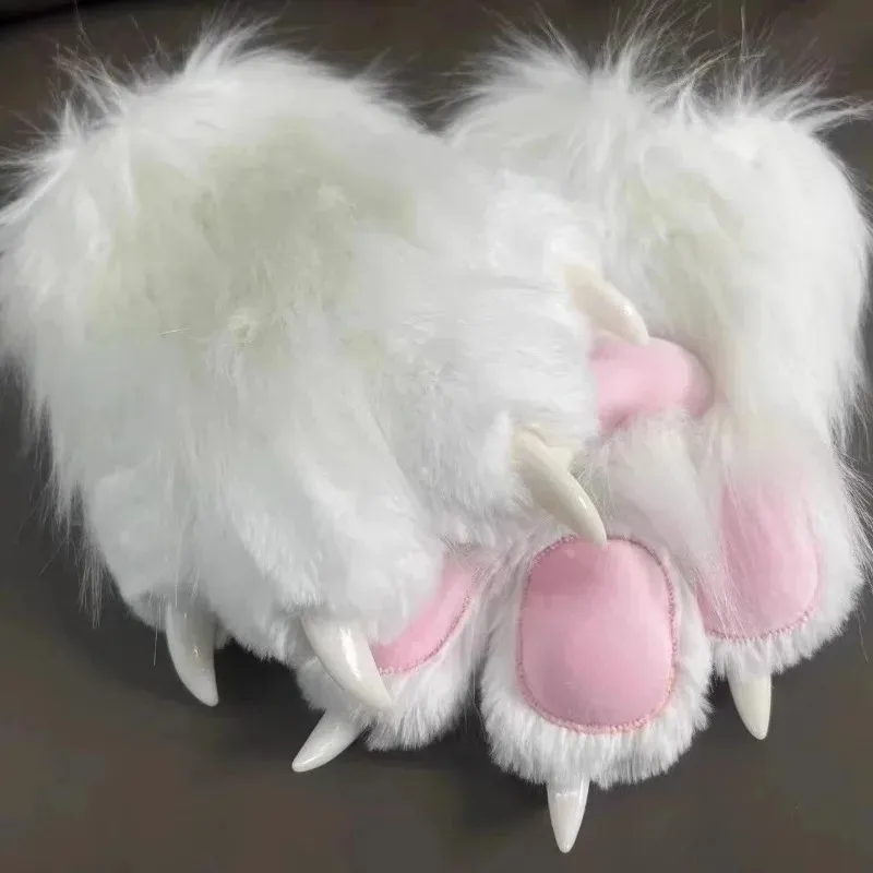 2025 Guanti con zampa di gatto peloso bianco nero cartone animato per le donne Guanti cosplay moda addensare guanti con artiglio di gatto carino Accessori per feste 6