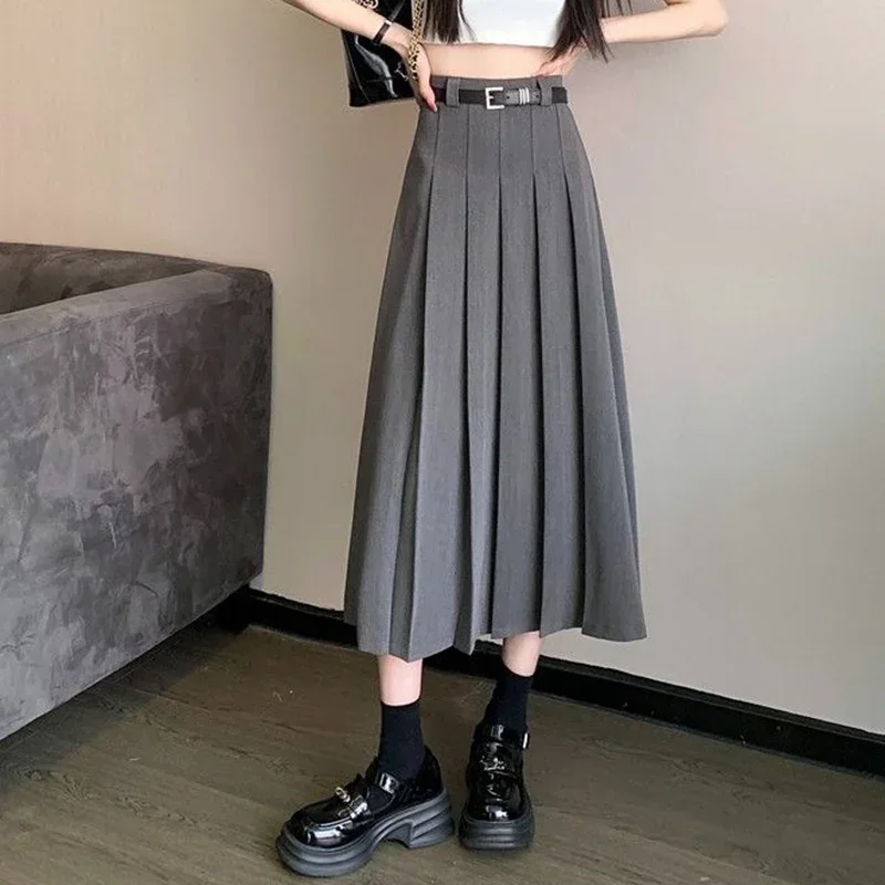 2025 Donne di estate Concise Moda JK Gonne Lady Comodo Slim Fit Abito medio-lungo Ragazze Coreano Quotidiano A-line Gonne a pieghe 4