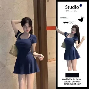 Mini gonna a linea A alla moda, design in vita dimagrante, stile coreano, estate, nuovo arrivo, abbigliamento da donna, manica corta 1