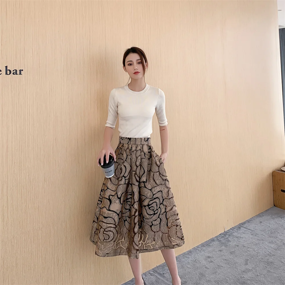 Temperamento Jacquard scava fuori gonne irregolari a vita alta gonna longuette Vintage All-match a-line Streetwear gonna lunga tutu party 6