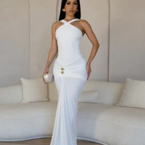 CM.YAYA Abito da donna maxi lungo aderente con scollo a V incrociato increspato impilato Midi 2025 Abiti da sera per feste di compleanno per le vacanze 1