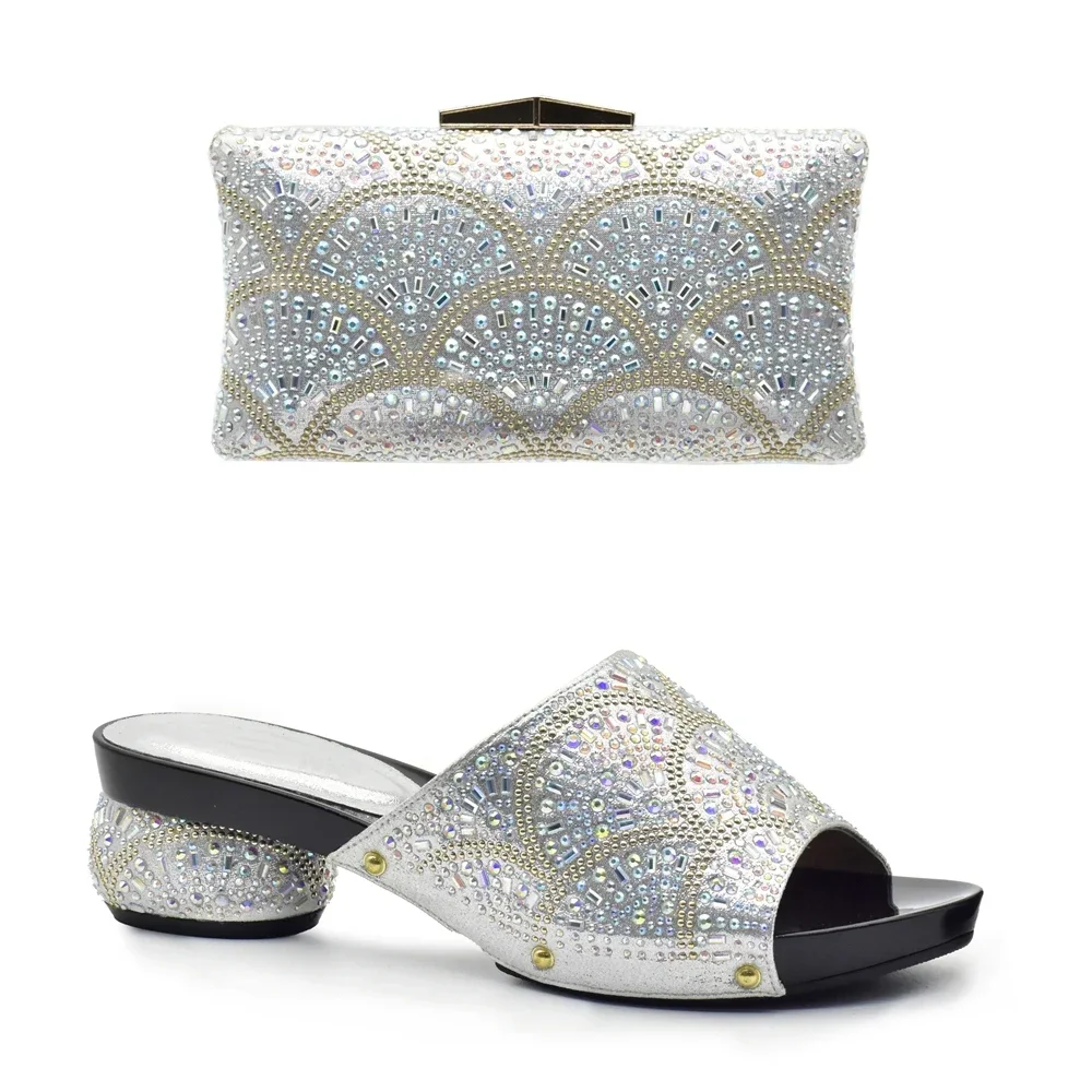 Nuovo Arrivo di Colore Viola di Cerimonia Nuziale Africana di Scarpe e Set di Borsa Delle Donne Scarpe e Borsa Set Decorato con Strass Nigeriano Donne scarpe 4