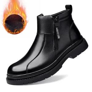 Stivaletti caldi con cerniera da uomo per l'autunno e l'inverno Nuovi stivali da lavoro antiscivolo con suola spessa casual Stivali da passeggio per esterni alla moda 1