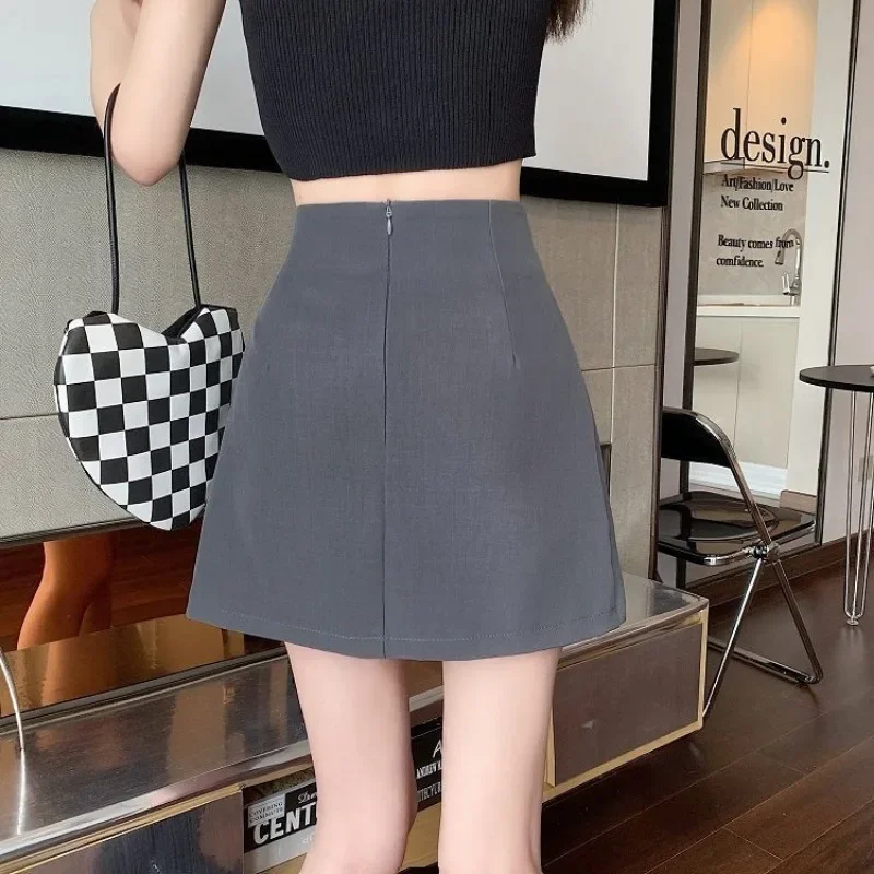 Design gonna a trapezio a vita alta donna mezza gonna grigia di fascia alta estate nuove ragazze alla moda stile College abiti corti pieghettati 2