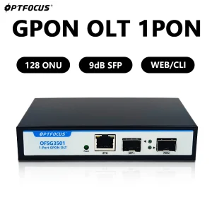OPTFOCUS Mini GPON OLT 1PON VLAN 10G Uplink 12V 2A Supporto alimentazione CC 256 ONU Alimentatore POE MINI GPON OLT 1 porta 1