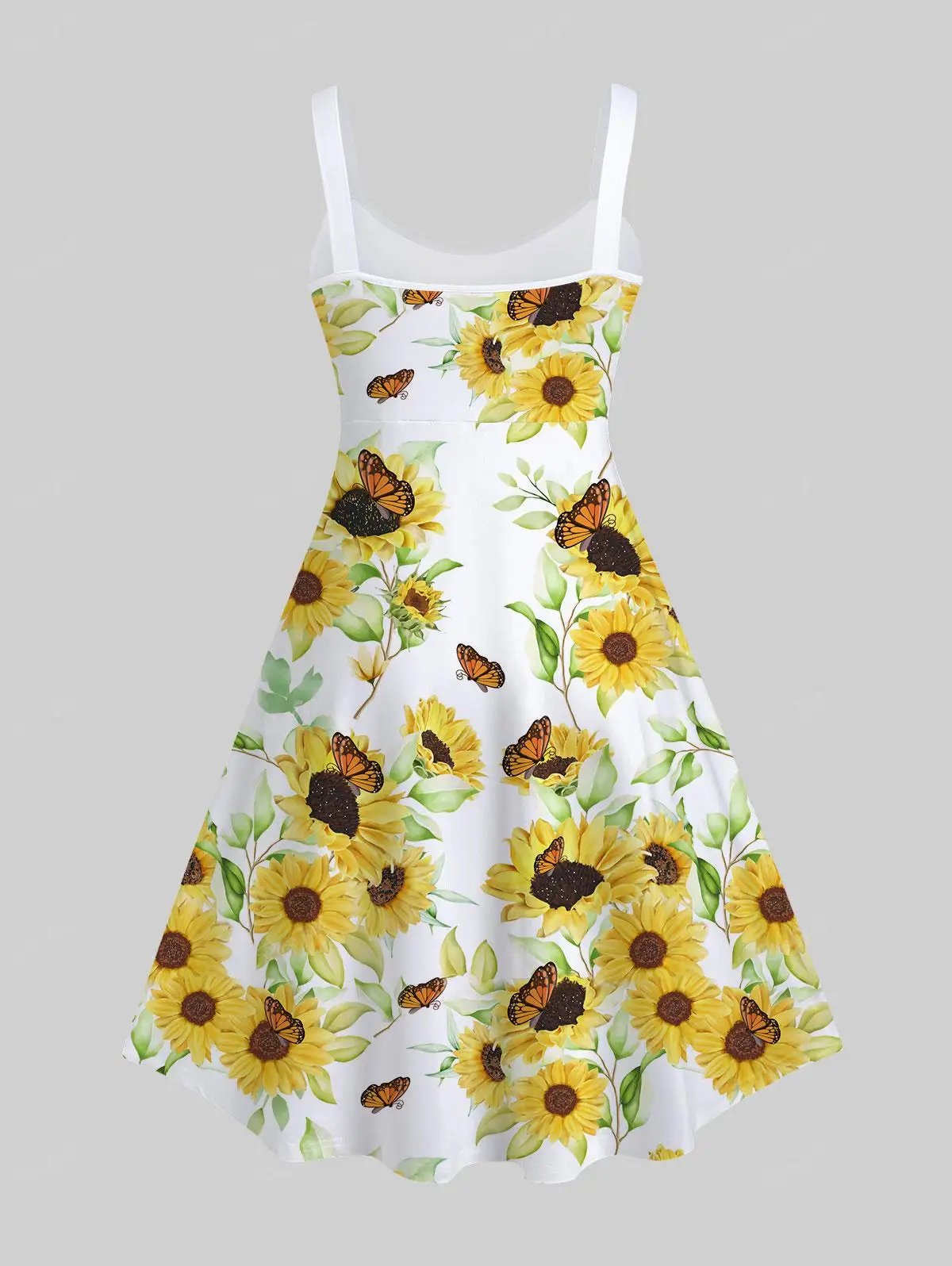 Rosegal plus size hawaiano girasole foglia farfalla stampa svasata abito canotta abito casual estivo da donna 2