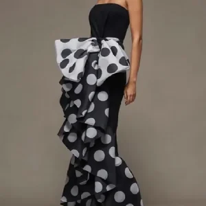 Bonboho abito tubino attillato a pois per donna abiti da sera arruffati con fiocco impreziosito 2024 abito da sposa moda estiva 1