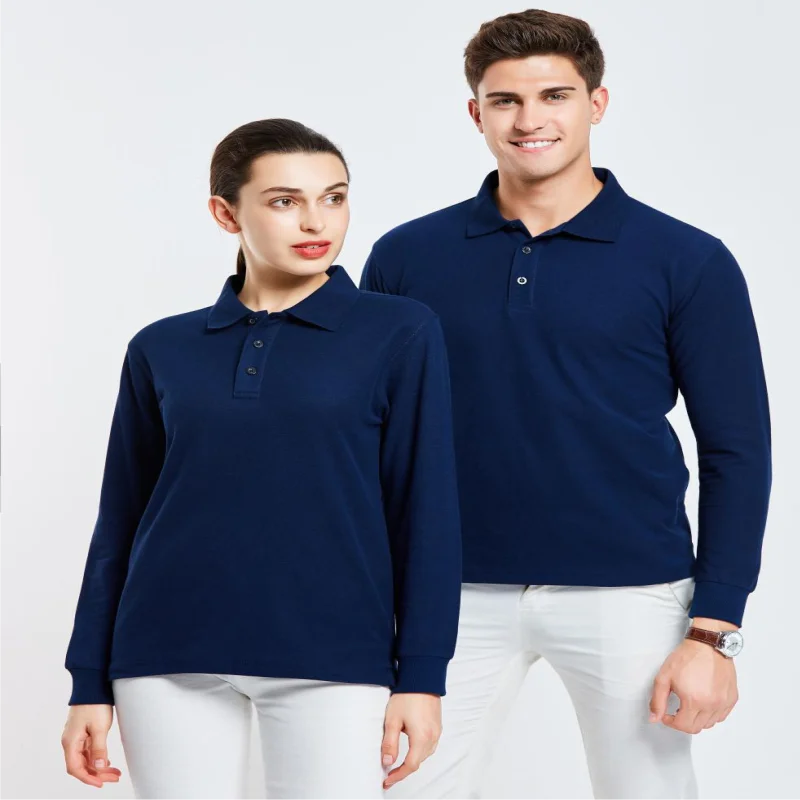 Polo in cotone a maniche lunghe, maglietta traspirante primaverile e autunnale da uomo e da donna, abbigliamento da lavoro con ricamo logo stampato 5