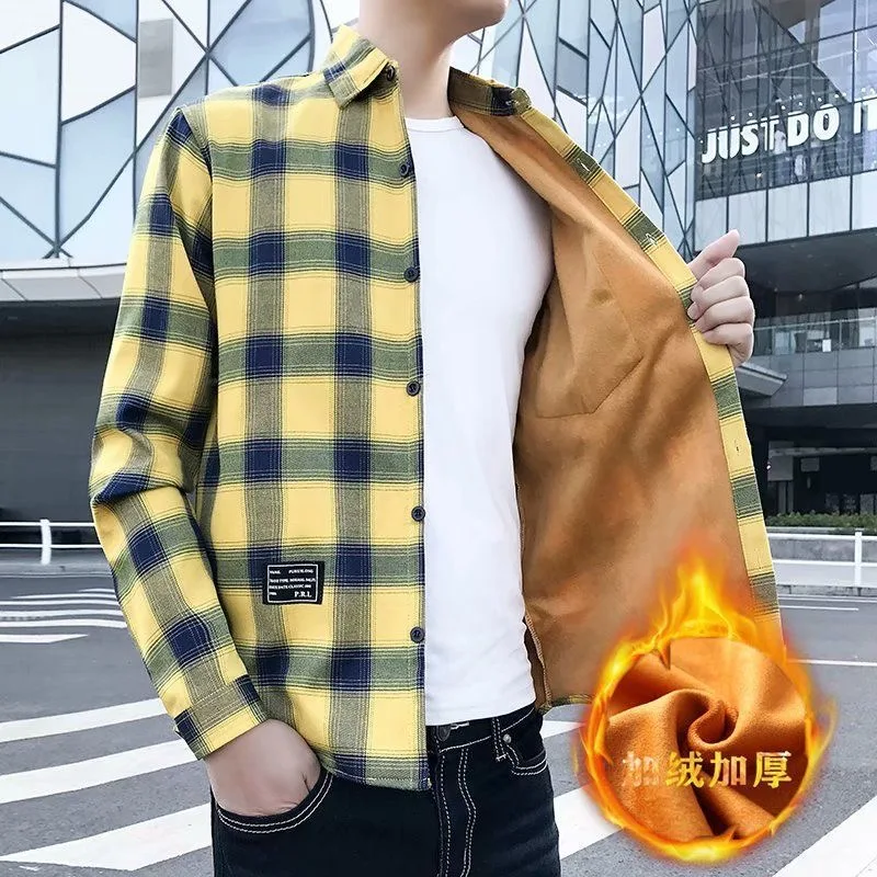 Camicia a quadri calda ispessita di nuova tendenza della moda autunno/inverno Camicia a maniche lunghe di alta qualità sportiva allentata casual da uomo di grandi dimensioni 2