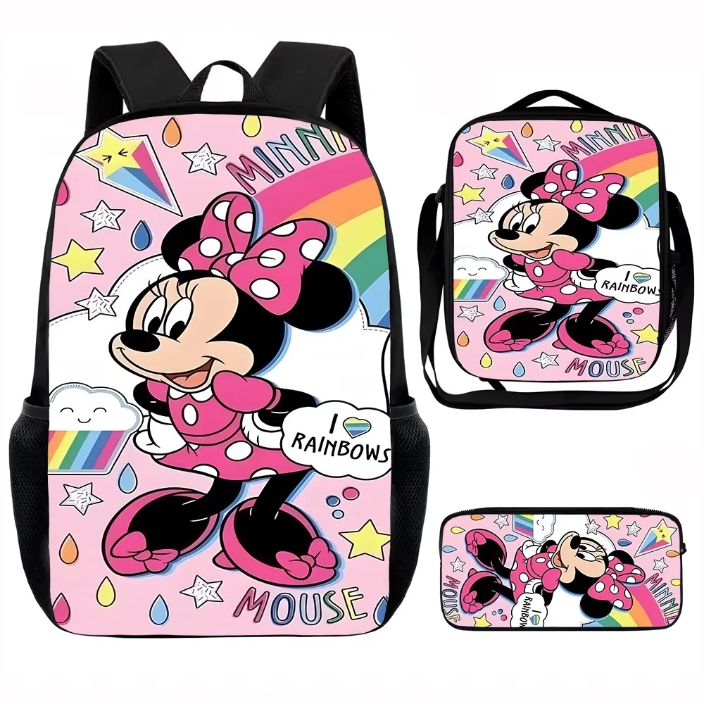Simpatico zaino scolastico per bambini M-minnie Mouse, borse per il pranzo, borse per matite, borse scolastiche per ragazzi e ragazze, miglior regalo 1