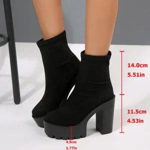 Piattaforma robusta Stivaletti con tacco super alto Donna 2025 Autunno Fondo spesso Stivaletti corti in pelle scamosciata nera Scarpe da discoteca sexy Mujer 1