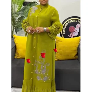 ANLAN Stampa di moda Abito lungo a pieghe Donna Risvolto Maniche floreali Design Monopetto Abiti a trapezio 2025 Estate Nuovo 5AN6018 1