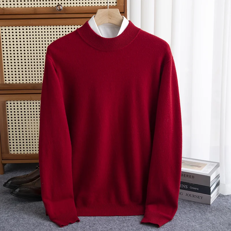 Maglione a collo mezzo alto in lana 100% da uomo di nuova moda autunno inverno caldo maglione lavorato a maglia tinta unita business casual top 4