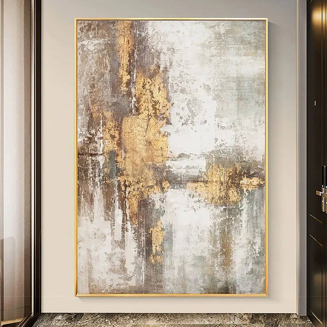 Astratta oro Beige dipinti ad olio fatti a mano pittura a olio arte astratta decorazione della parete arte moderna grigio arte astratta immagini in lamina d'oro 2