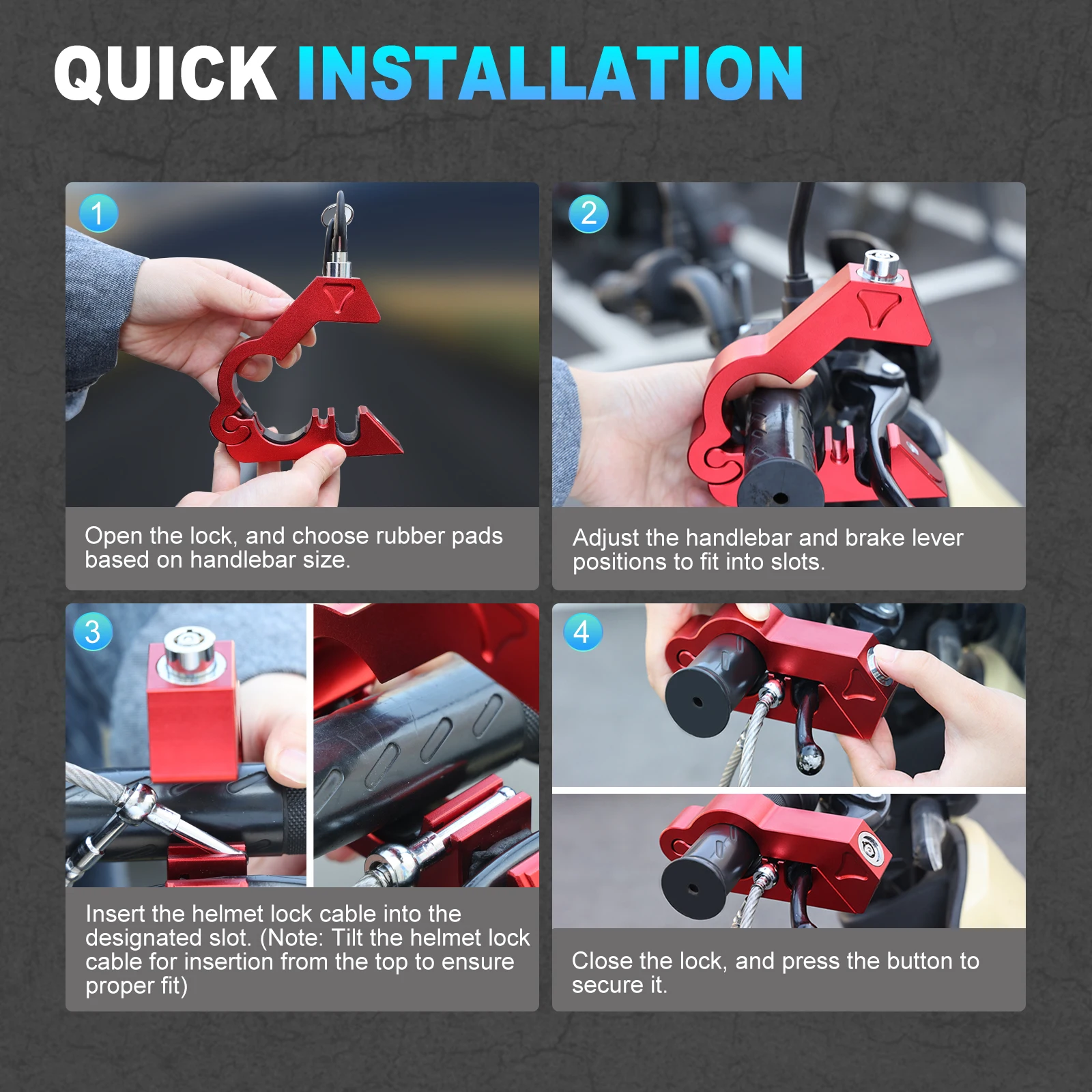 Blocco manubrio moto Blocco casco moto Blocco freno Blocco impugnatura antifurto Combo attrezzatura di sicurezza per bicicletta regolabile 6