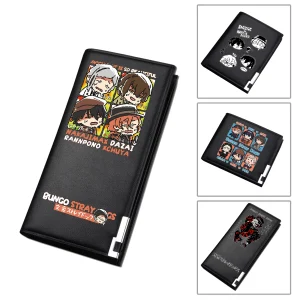 Bungo Stray Dogs Cartone animato stampato Portamonete lungo Portafoglio corto in pelle Pu Porta carte d'identità nero Cambia pochette per contanti per uomo 1