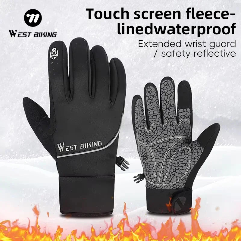 WEST BIKING Guanti da bici invernali addensare touch screen caldo uomo donna guanti da ciclismo sport corsa sci MTB bici guanti da moto 1