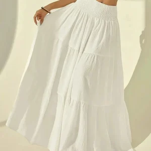 Gonna lunga a strati moda donna vita elastica casual tinta unita A-line Faldas Mujer vacanza streetwear lunghe Jupes 1