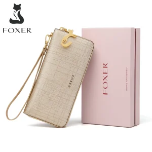 FOXER portafoglio donna in pelle crosta pochette Bifold con cinturino porta carte di moda borsa portamonete borsa per cellulare borsa per soldi femminile 1