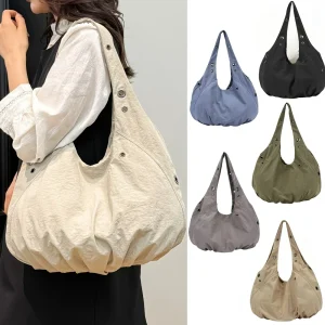 Borsa a tracolla casual leggera da donna da 1 pezzo - Opzioni di colore solido di grande capacità (Bianco/Blu/Grigio/Nero) per i pendolari 1