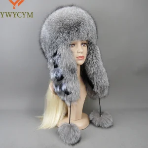 Vendita calda Lady Winter Warm Luxury 100% Natural Fox Fur Hat Fashion Fluffy Fox Fur Rex Rabbit Fur Caps Women Real Fur Bomber Hats 1