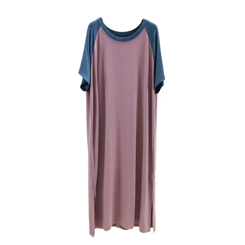 Estate plus size modale spalla allentata inserto color block manica corta abito premaman spacco laterale scollo a V gonna vestiti per la casa 5