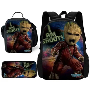 Zaino scolastico per bambini Rocket Raccoons Groots Marvels con borse per il pranzo, borse per matite, borse per la scuola per ragazzi e ragazze, miglior regalo 1