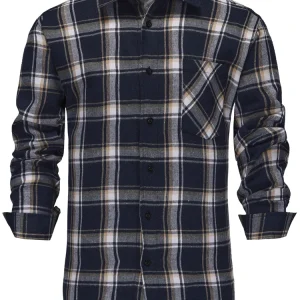 M-3XL Camicie da uomo in flanella di puro cotone Manica lunga Tasca singola Plaid casual Spessore morbido e accogliente Camicie spazzolate Camicetta Abbigliamento uomo 1
